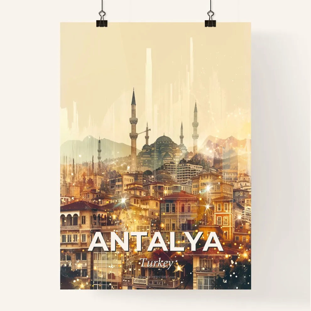 Antalya City Skyline Night Lights Poster Design Poster