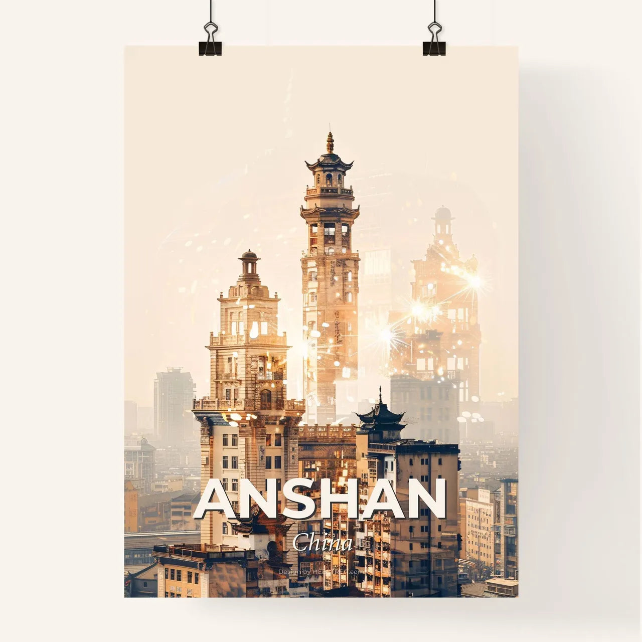 Anshan Skyline Double Exposure Cityscape Art Poster