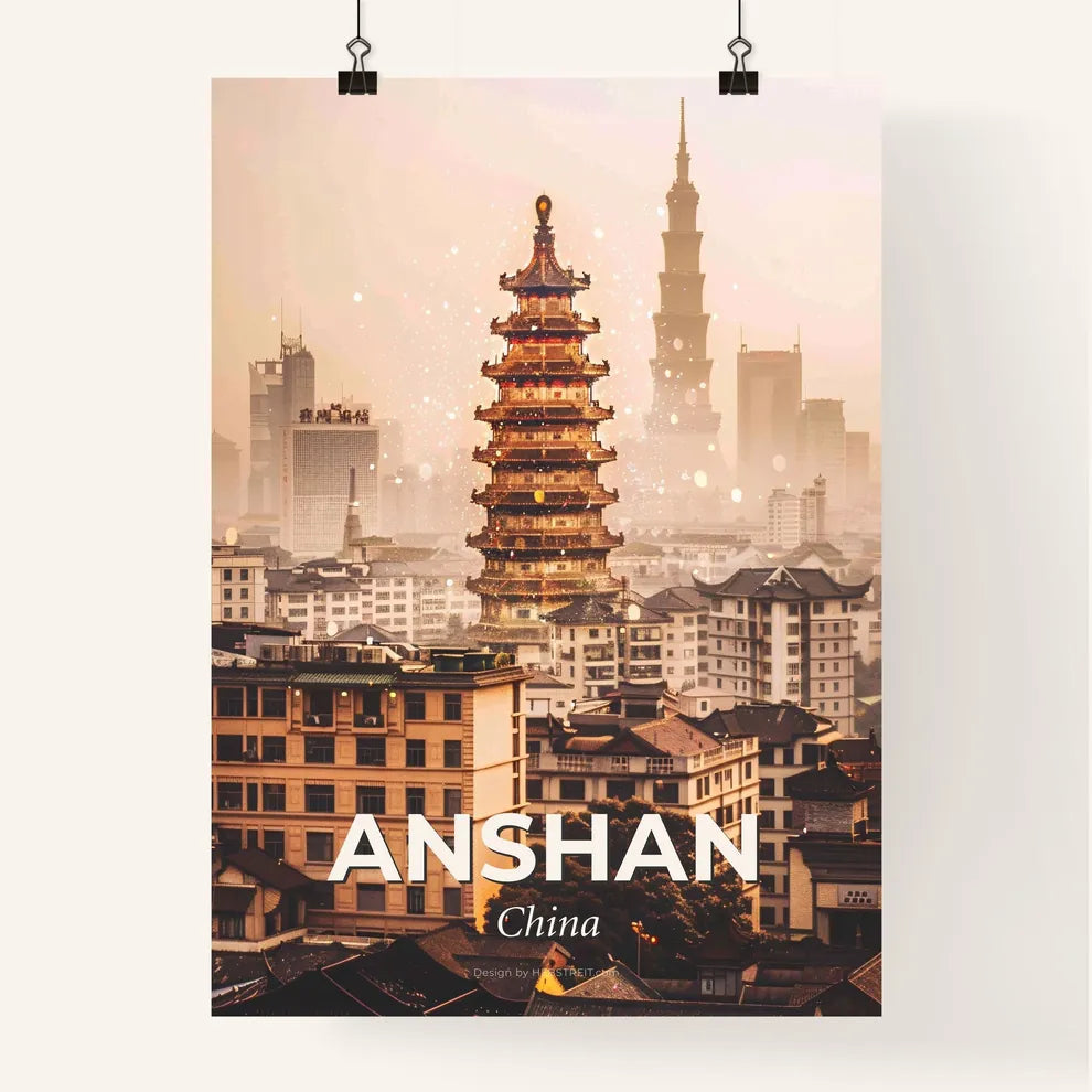 Anshan Night Lights Skyline Poster Poster