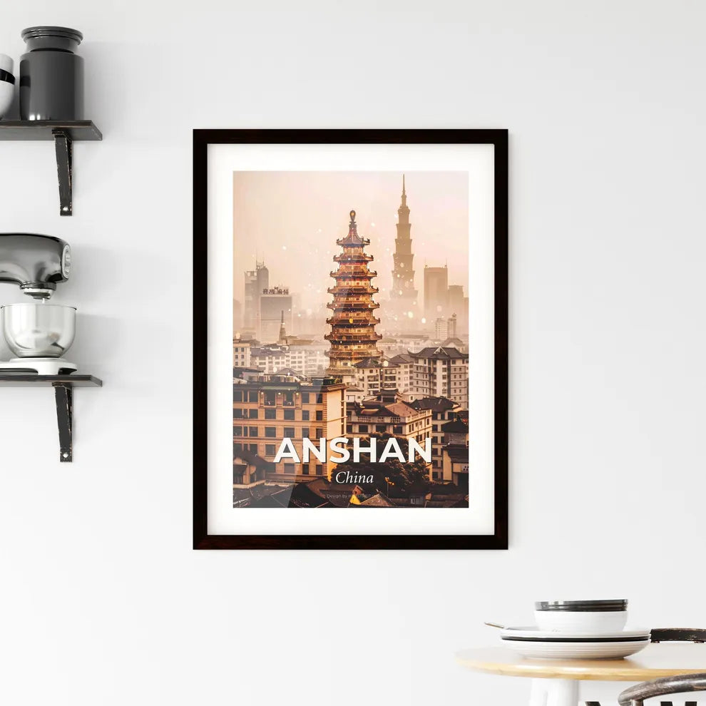 Anshan Night Lights Skyline Poster Framed Print