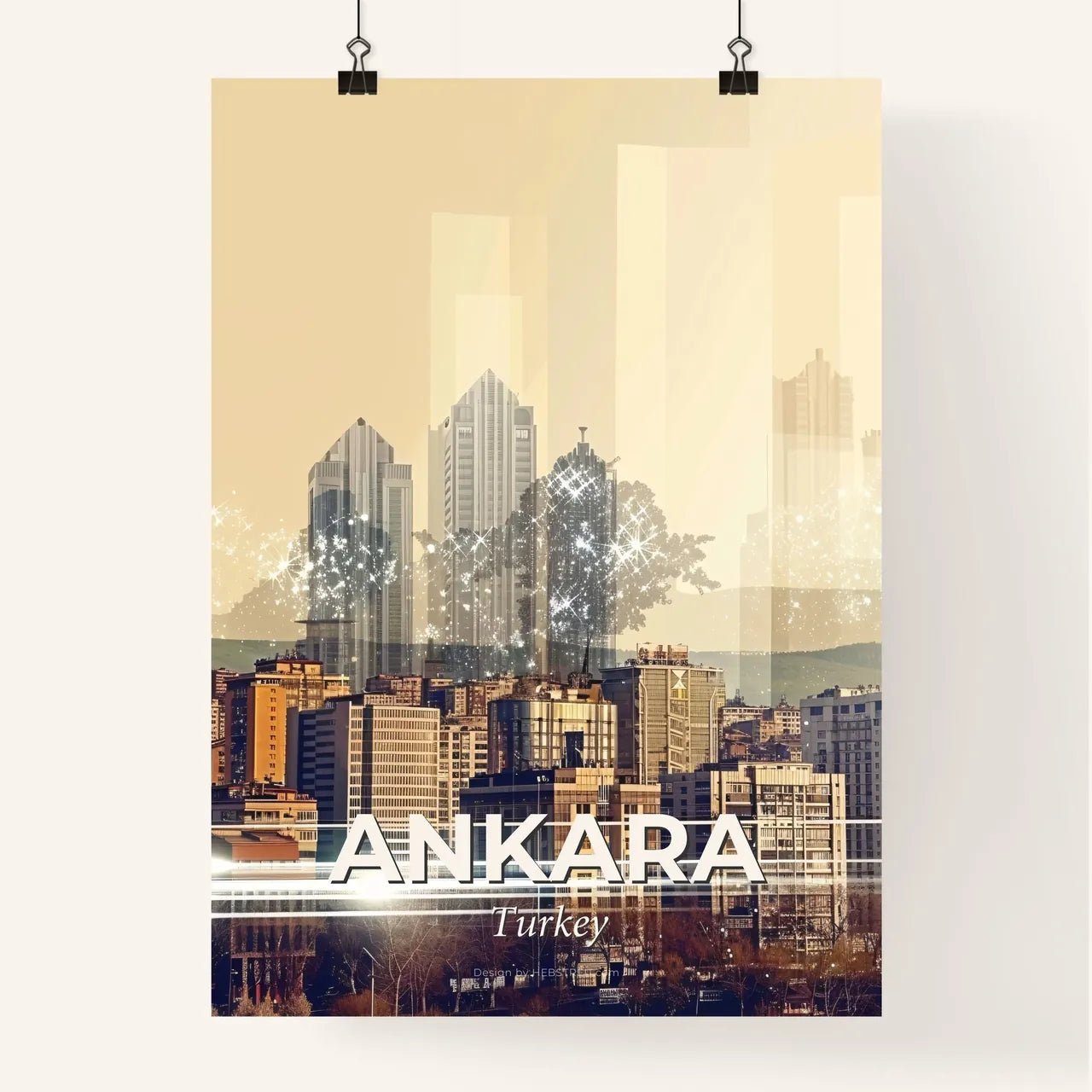 Ankara: Iconic Skyline Art on Beige Poster