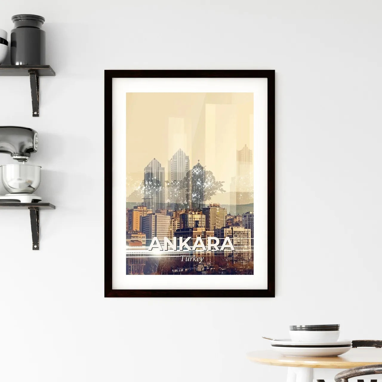 Ankara: Iconic Skyline Art on Beige Framed Print