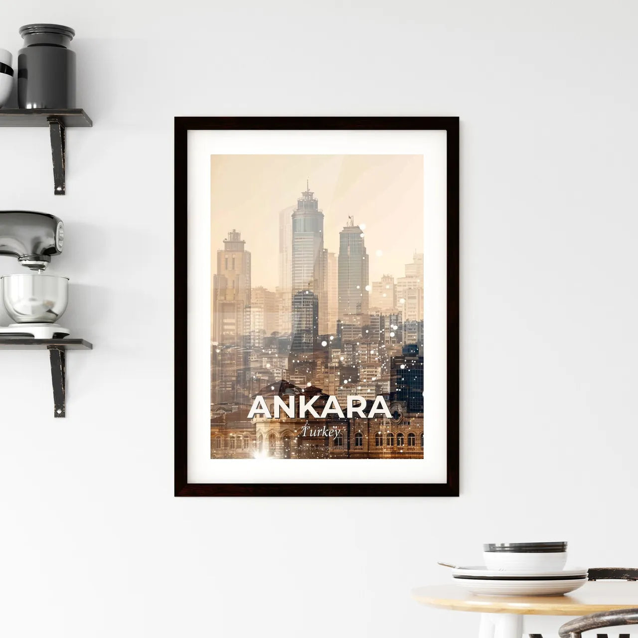 Ankara Cityscape Silhouette Sparkles Poster Art Framed Print