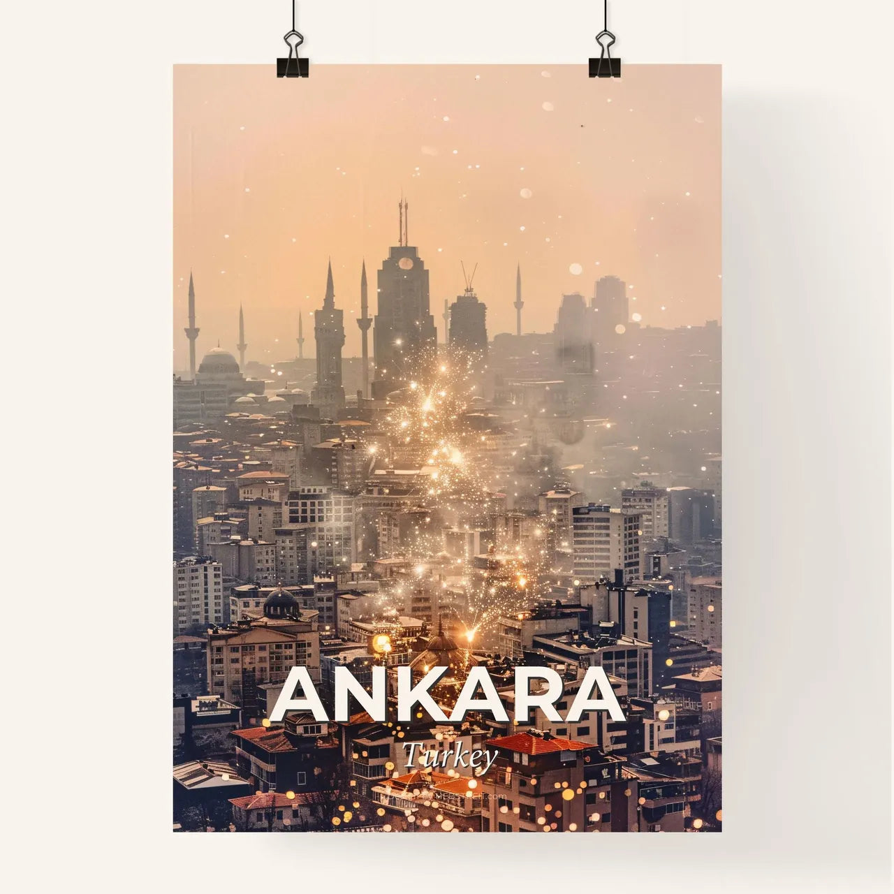 Ankara Skyline Composite Art on Beige Poster