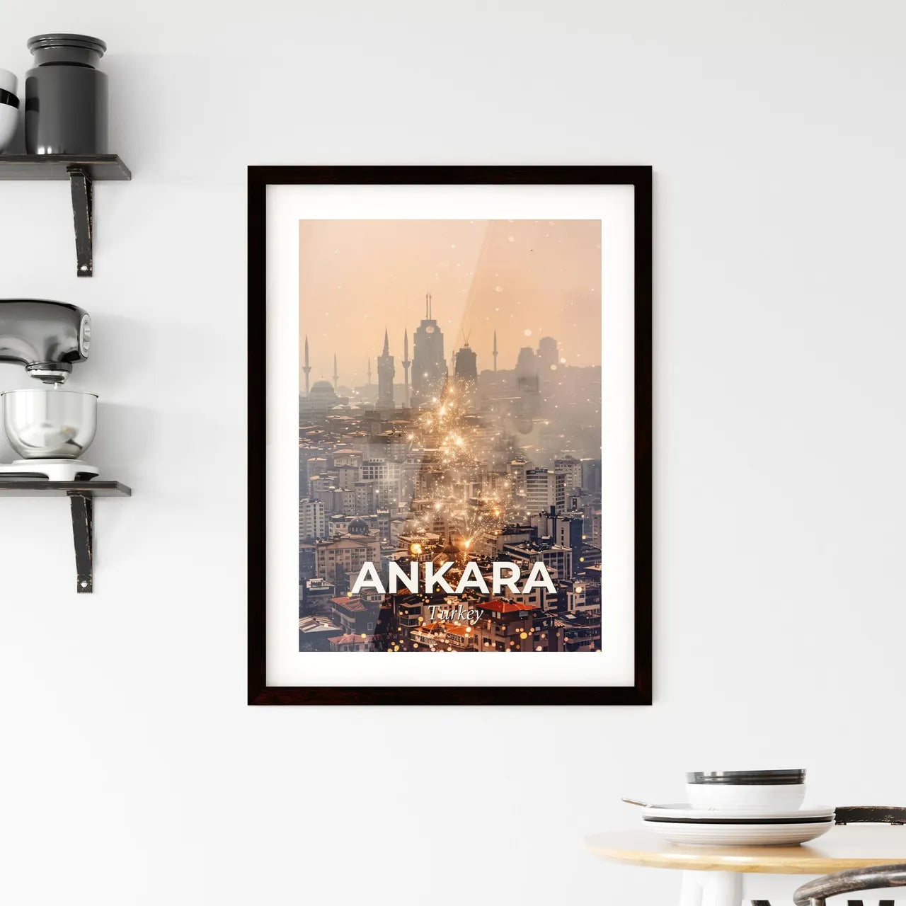 Ankara Skyline Composite Art on Beige Framed Print