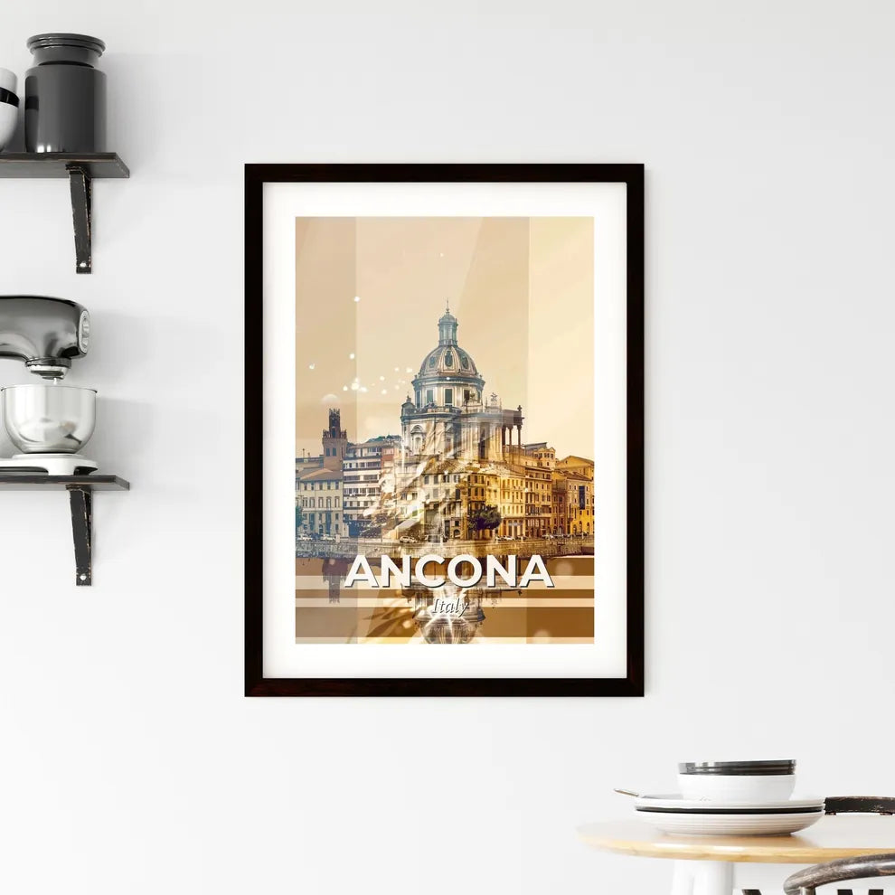 Ancona Italy Skyline Double Exposure Art Poster Framed Print