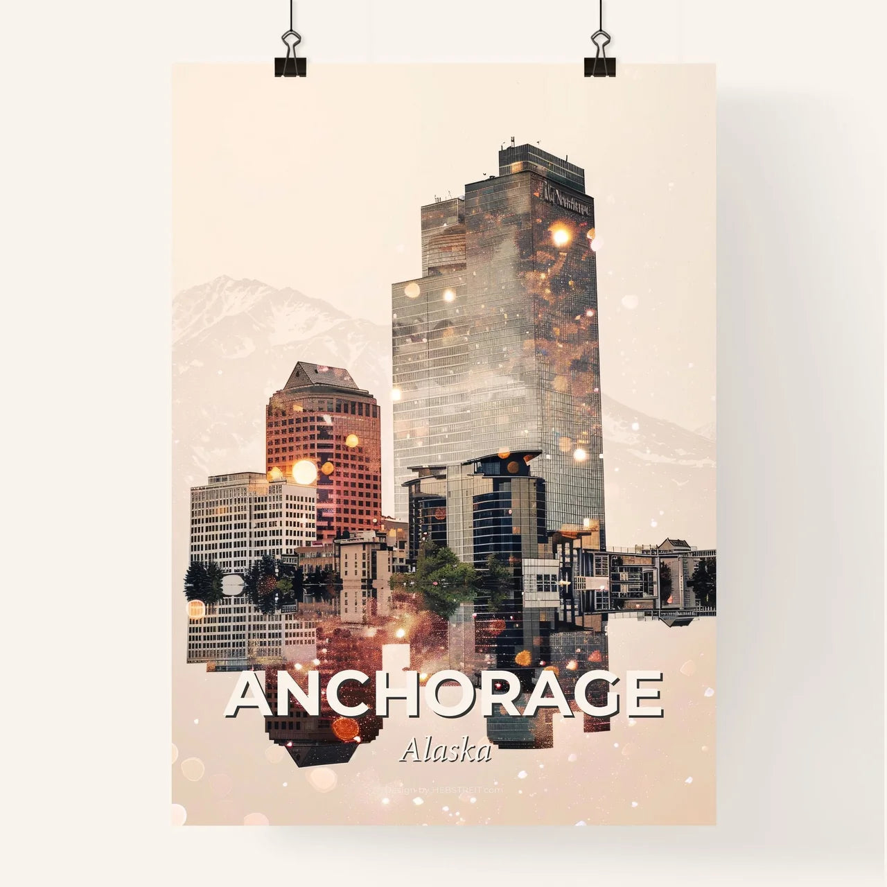 Anchorage Skyline Double Exposure Art Poster Poster