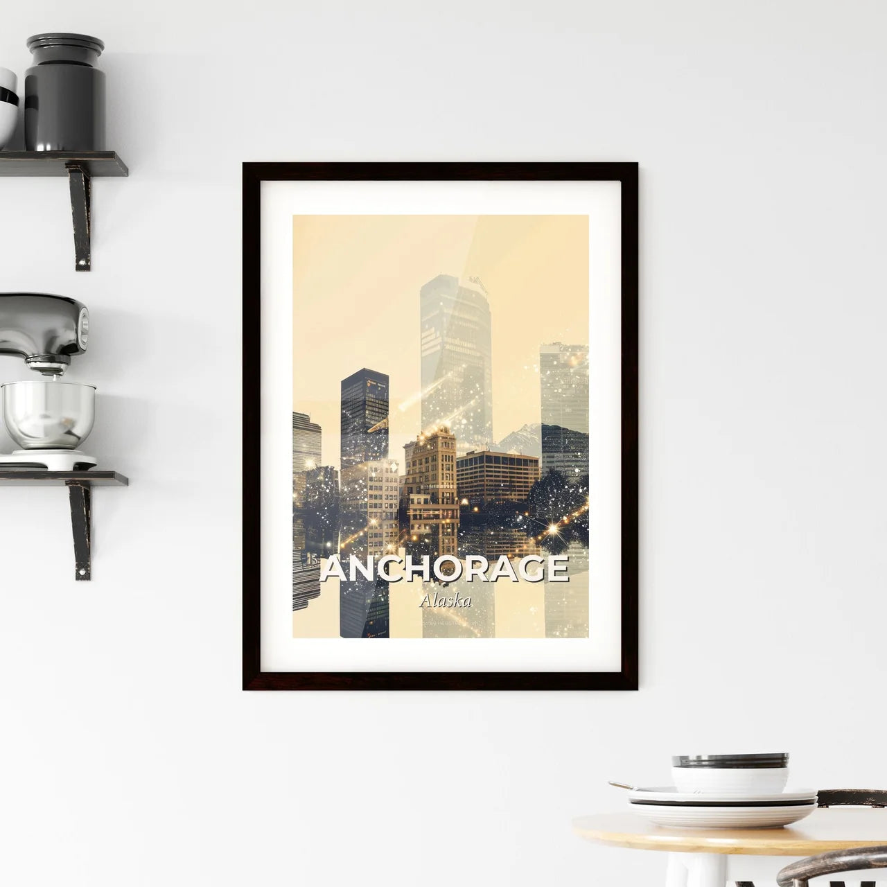 Anchorage Reflections: City Icons and Sparkle Framed Print