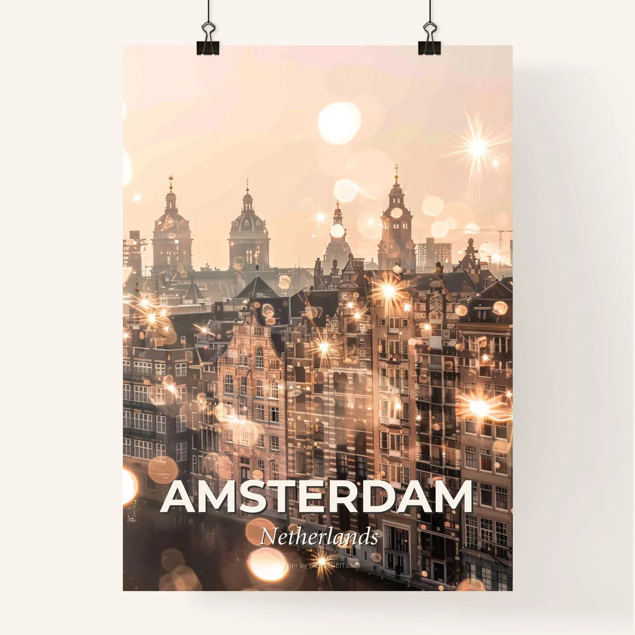 Amsterdam Skyline Composite Art on Beige Poster