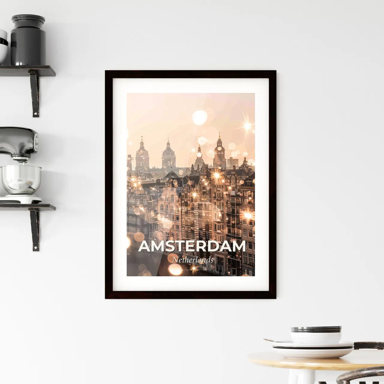 Amsterdam Skyline Composite Art on Beige Framed Print