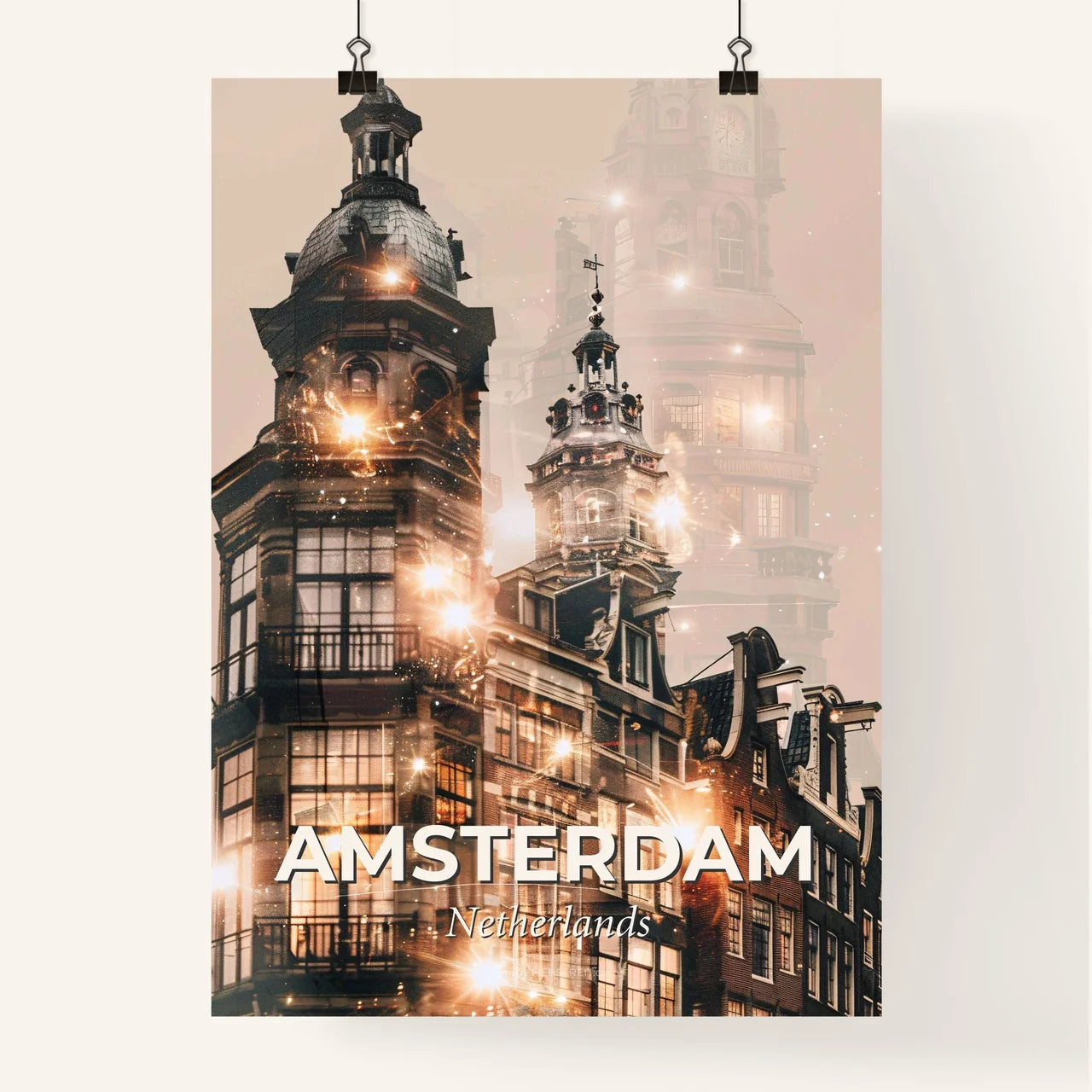 Amsterdam Skyline Cityscape Art Double Exposure Poster