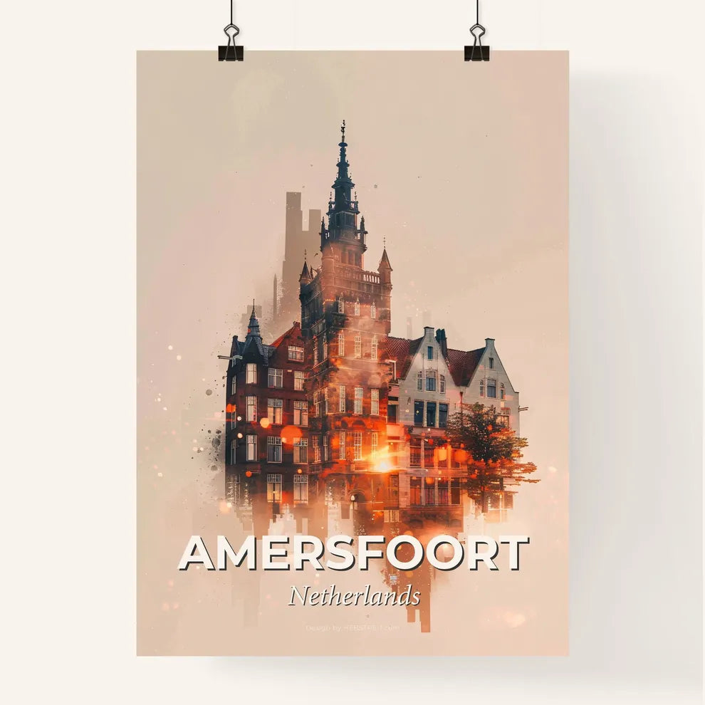 Amersfoort City Skyline Bright Beige Background Poster Poster