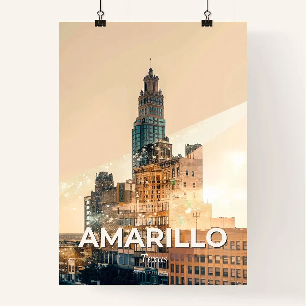 Amarillo Cityscape: Double Exposure Art Deco Skyline Poster