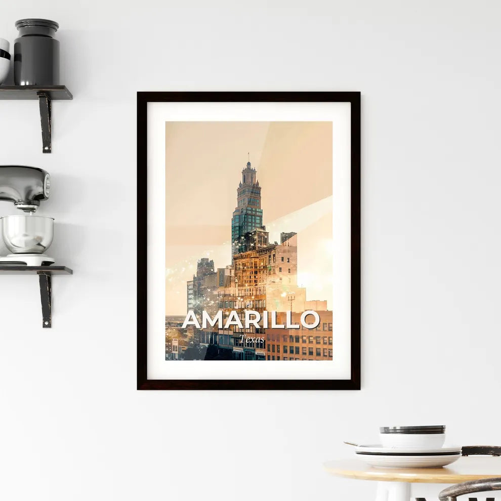 Amarillo Cityscape: Double Exposure Art Deco Skyline Framed Print
