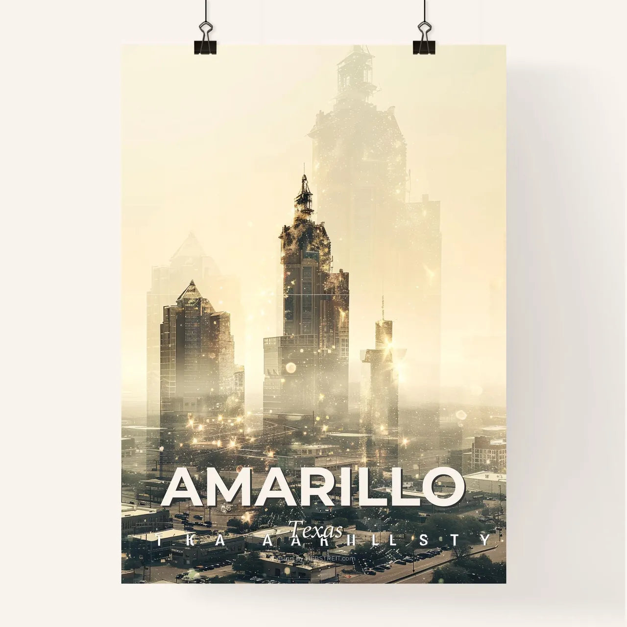 Amarillo City Skyline Double Exposure Artwork Poster