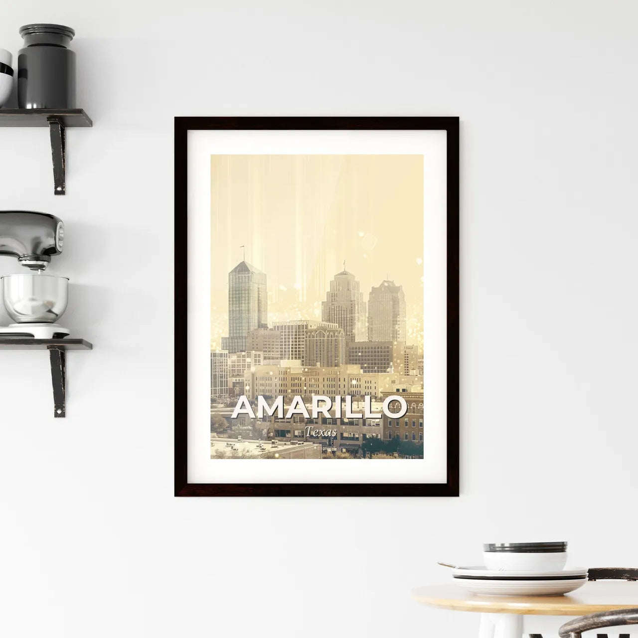 Amarillo City Skyline Double Exposure Poster Framed Print