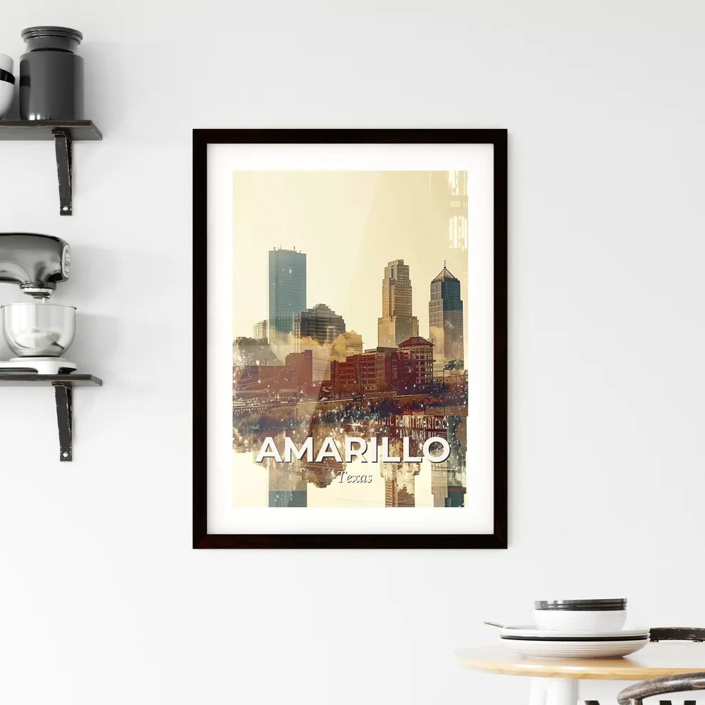 Amarillo Citylights Panorama Art Poster Framed Print