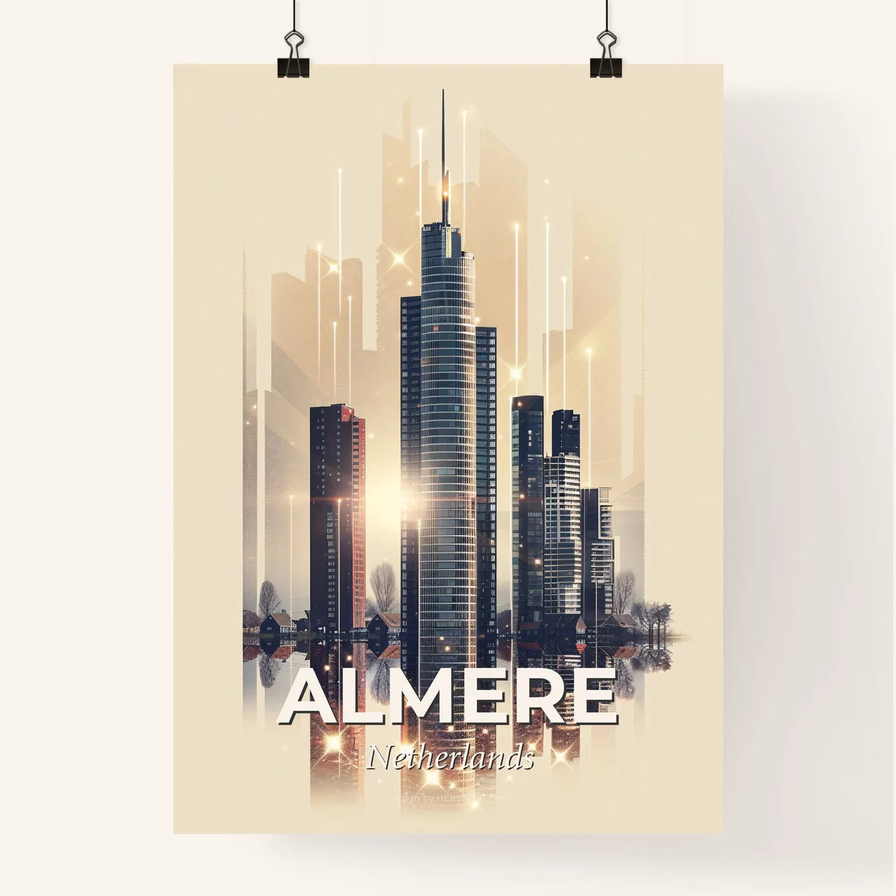 Almere Skyline Composite Art Bright Paper Poster Poster