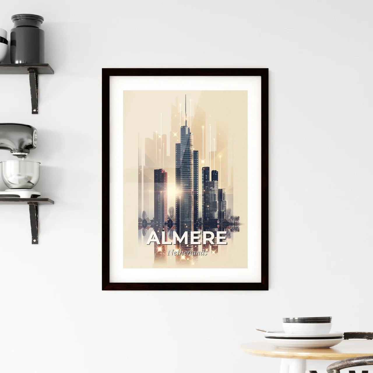 Almere Skyline Composite Art Bright Paper Poster Framed Print