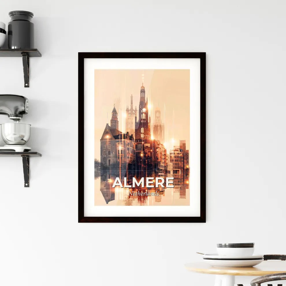 Almere Skyline Sparkles Beige Dream Framed Print