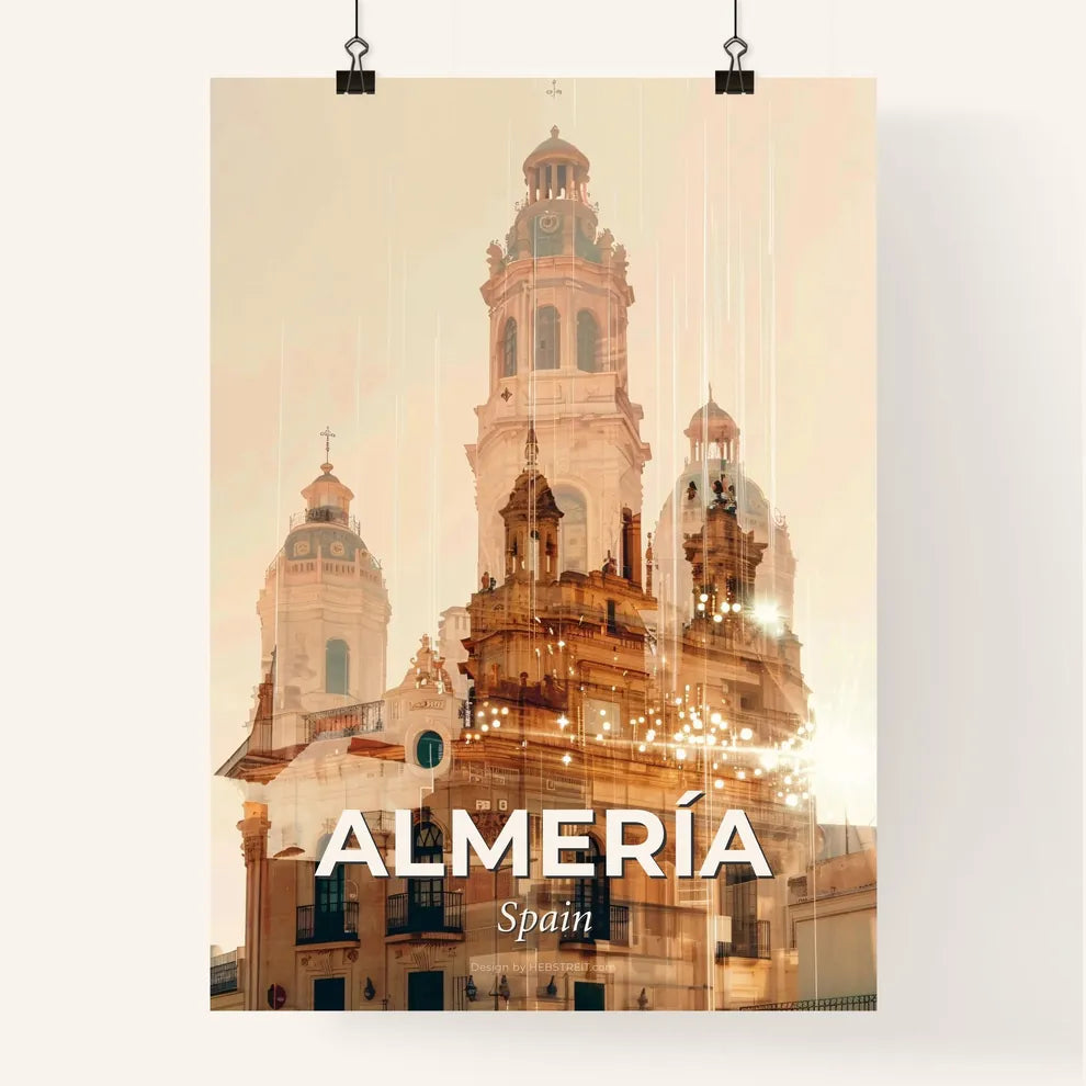 Almeria City Skyline Double Exposure Art Poster