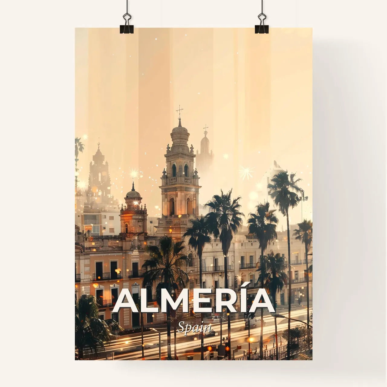 Almeria City Skyline Double Exposure Art Poster Poster