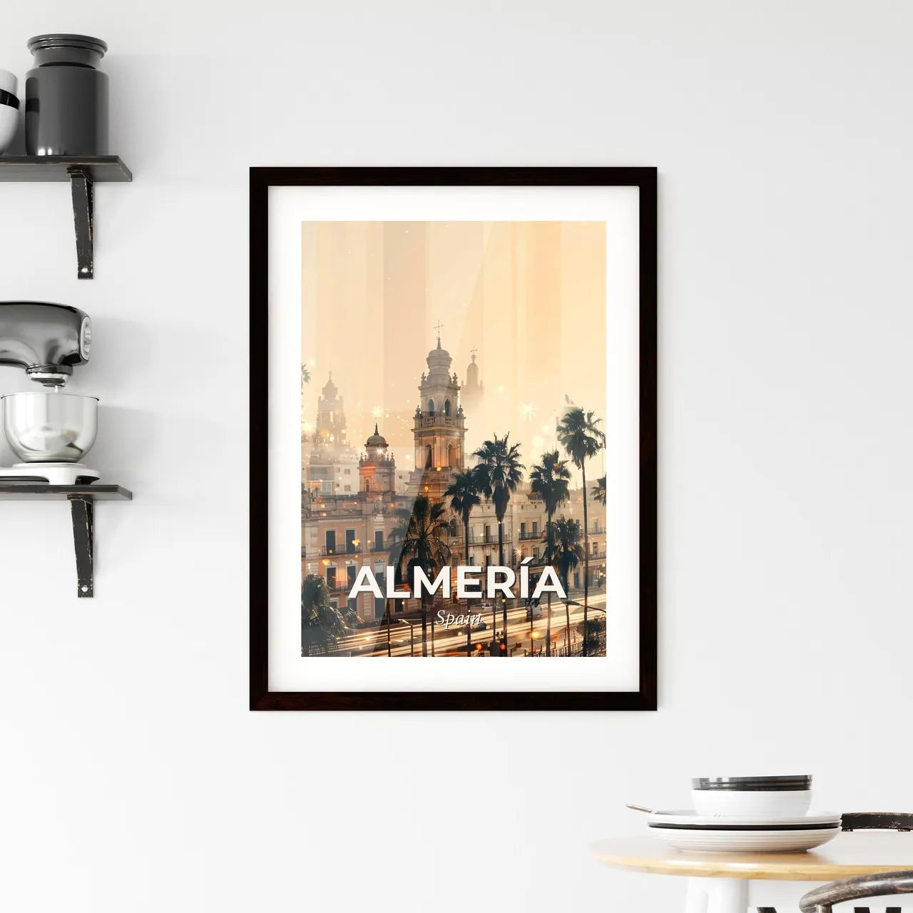 Almeria City Skyline Double Exposure Art Poster Framed Print
