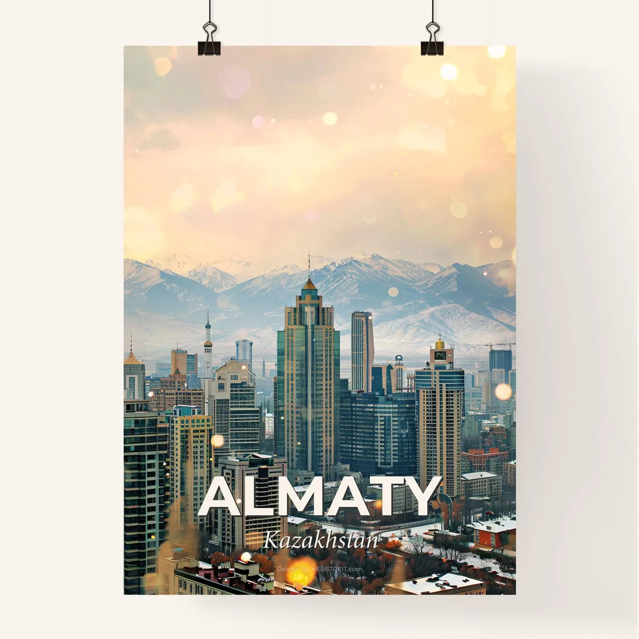 Almaty Skyline Double Exposure Art Poster Poster
