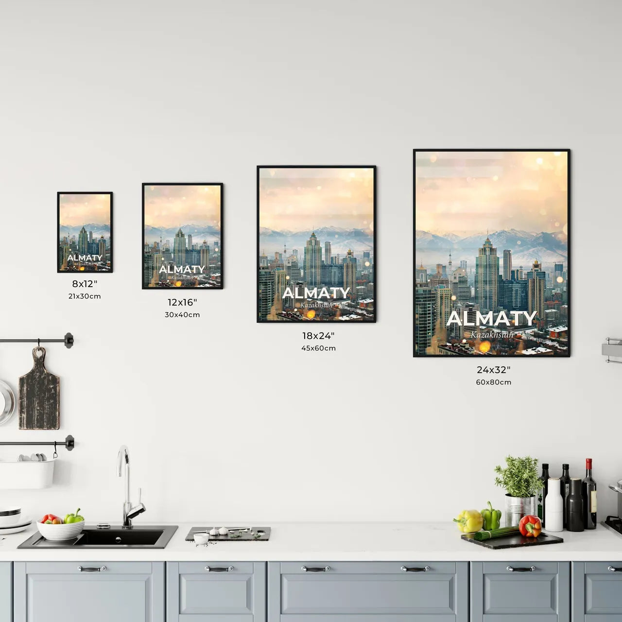 Almaty Skyline Double Exposure Art Poster Office Art