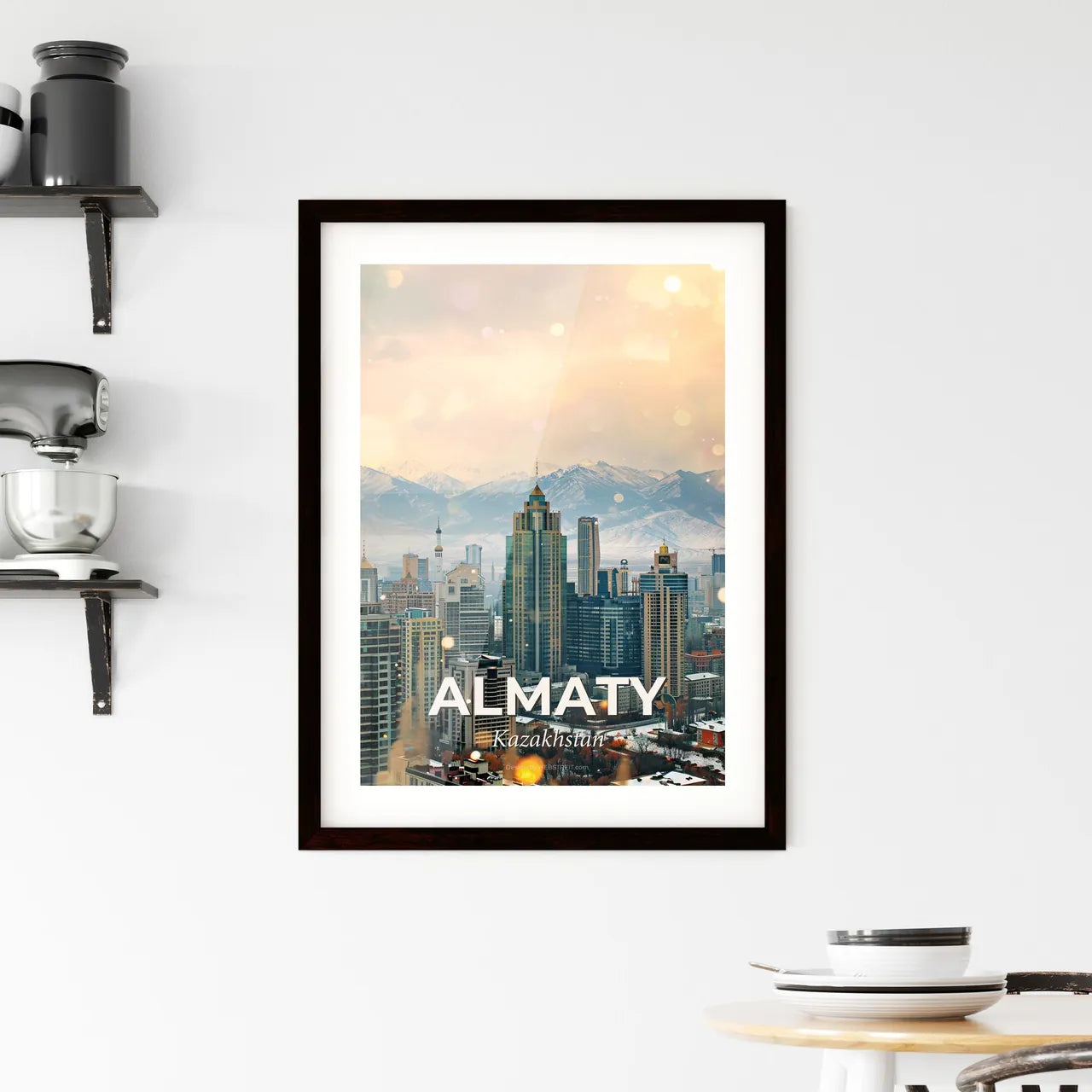 Almaty Skyline Double Exposure Art Poster Framed Print
