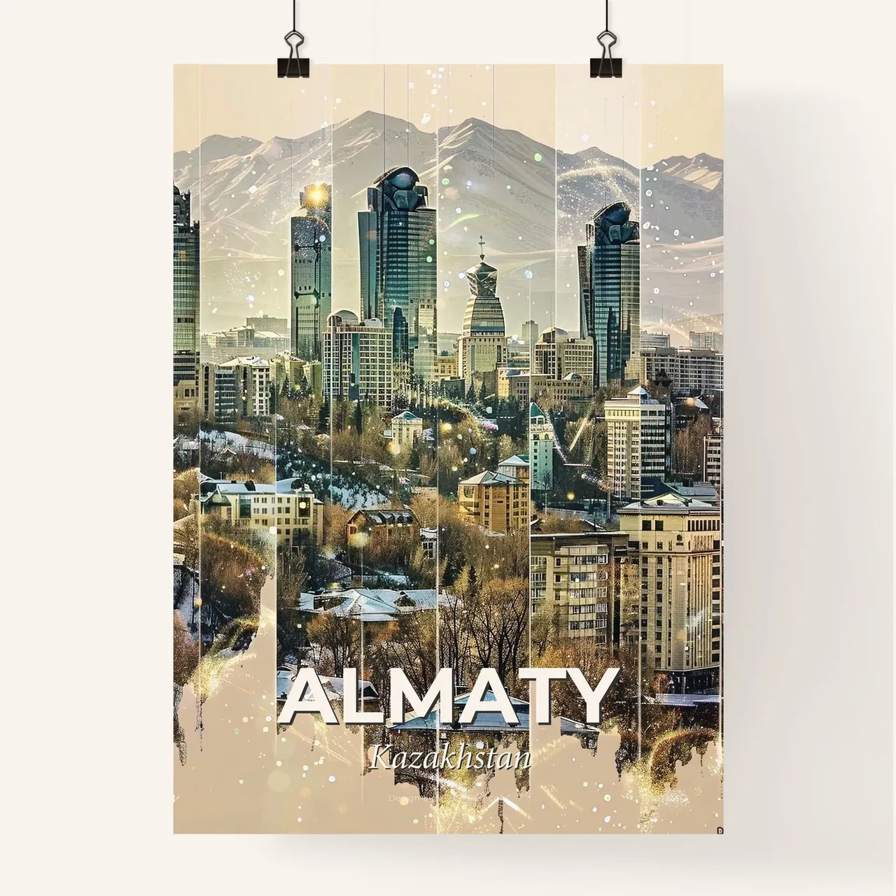 Almaty Skyline Double Exposure Composite Art Poster