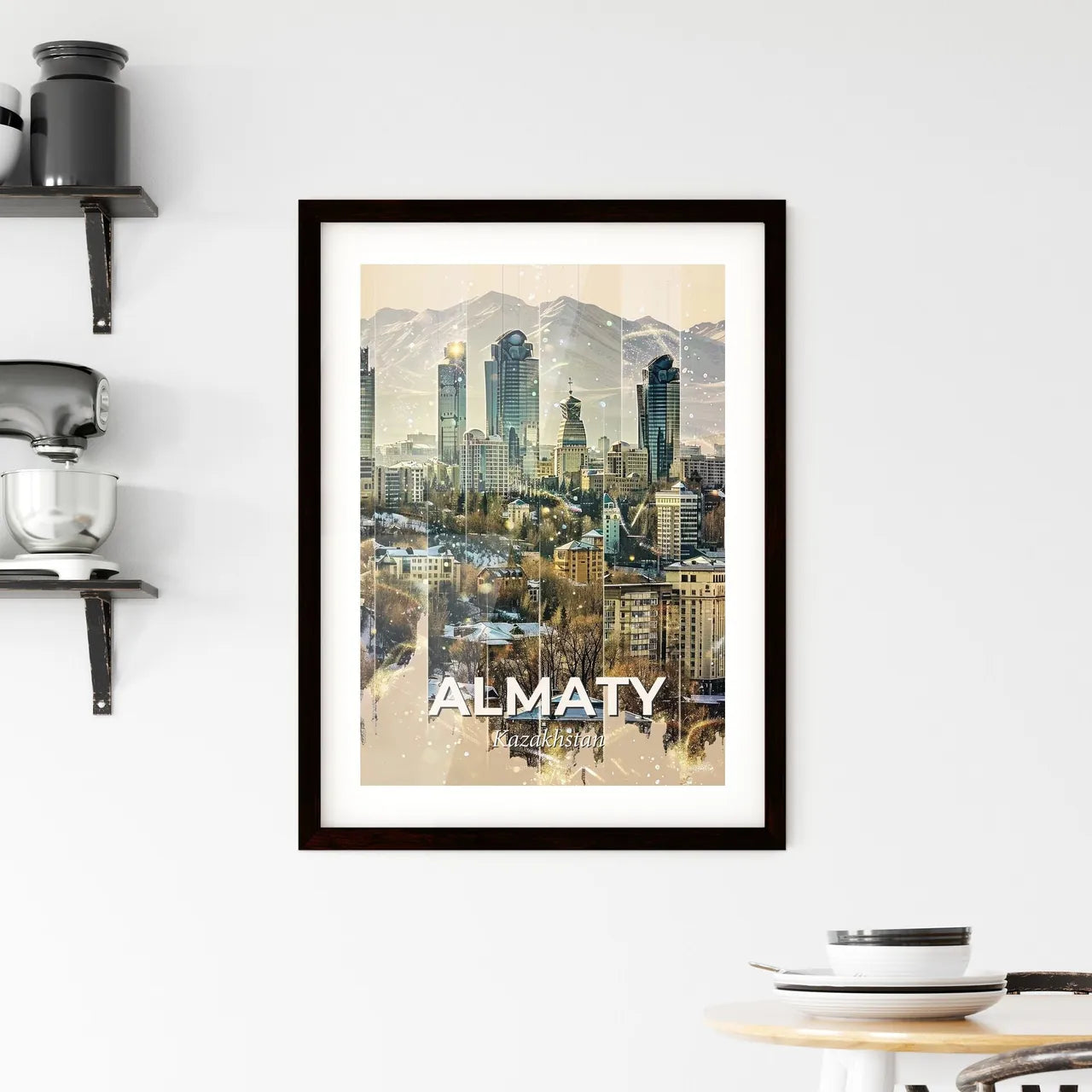 Almaty Skyline Double Exposure Composite Art Framed Print