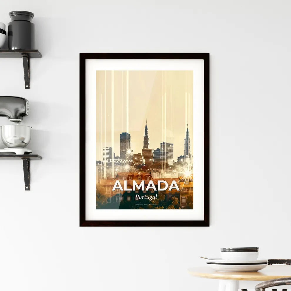 Almada Skyline Cityscape Artwork Double Exposure Framed Print