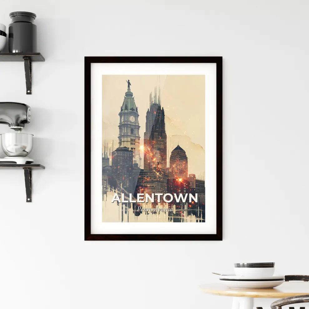 Allentown Skyline Art: City Icons in Vibrant Hue Framed Print