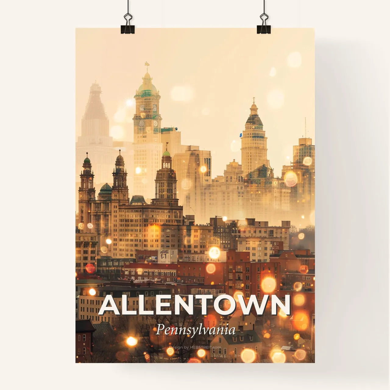 Allentown City Skyline, Bright Beige, Local Colors Poster