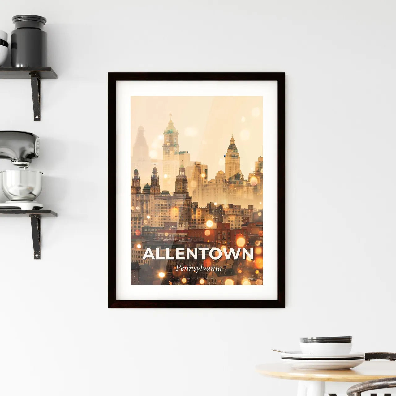 Allentown City Skyline, Bright Beige, Local Colors Framed Print