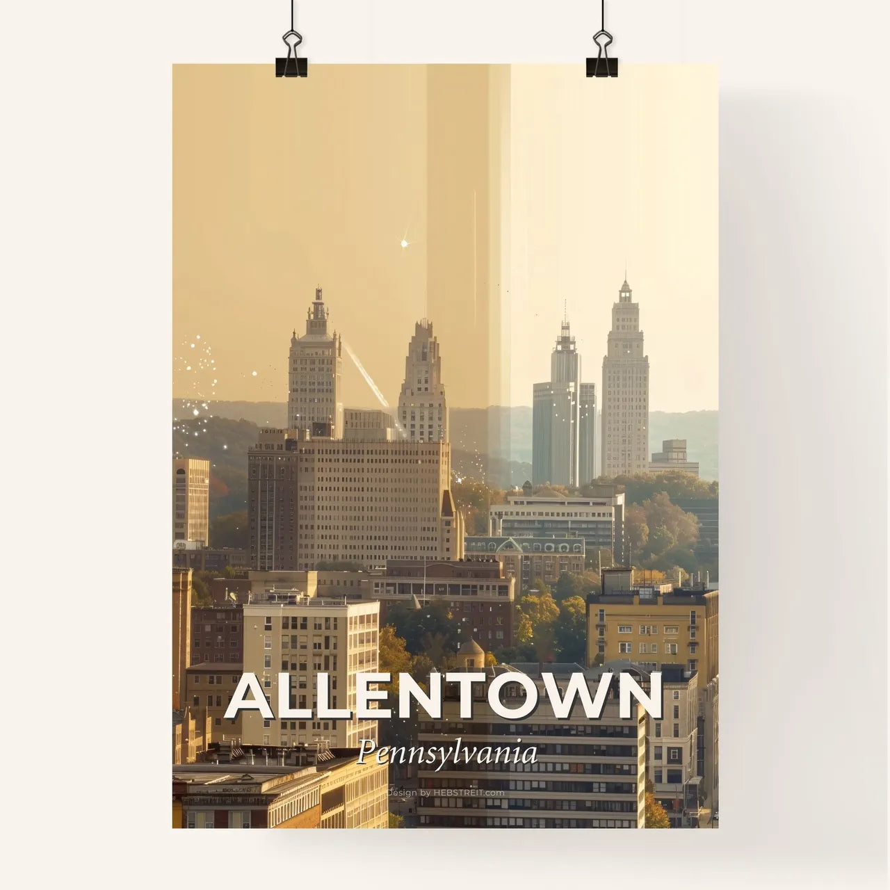 Allentown City Skyline Double Exposure Art Poster Poster
