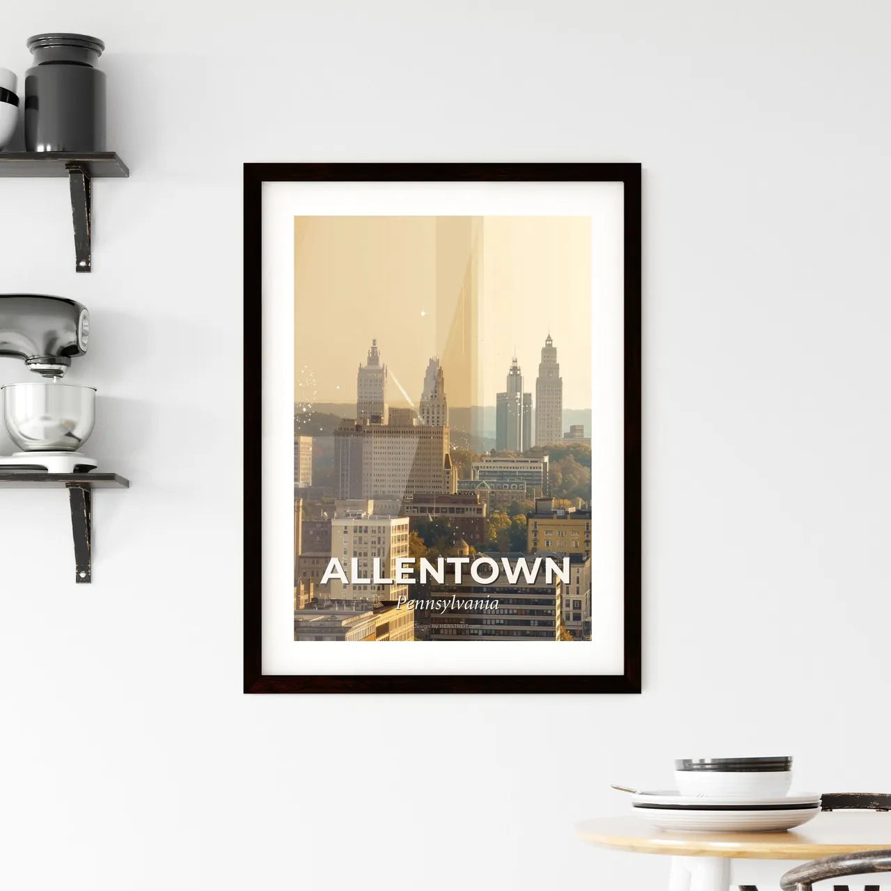 Allentown City Skyline Double Exposure Art Poster Framed Print