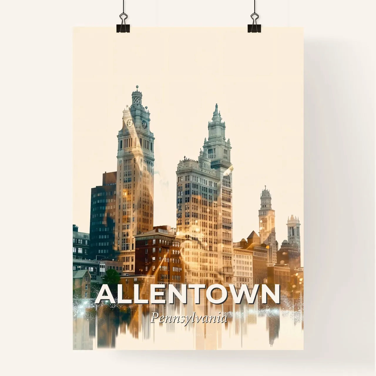 Allentown City Skyline Double Exposure Poster Art Poster