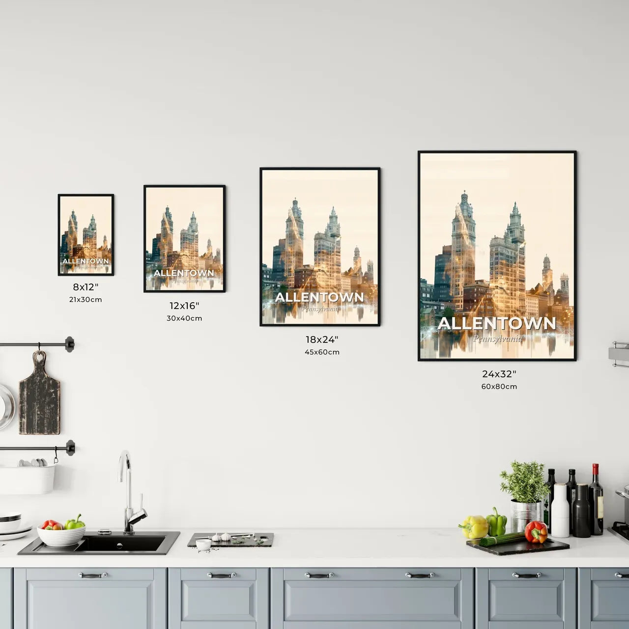 Allentown City Skyline Double Exposure Poster Art Office Art