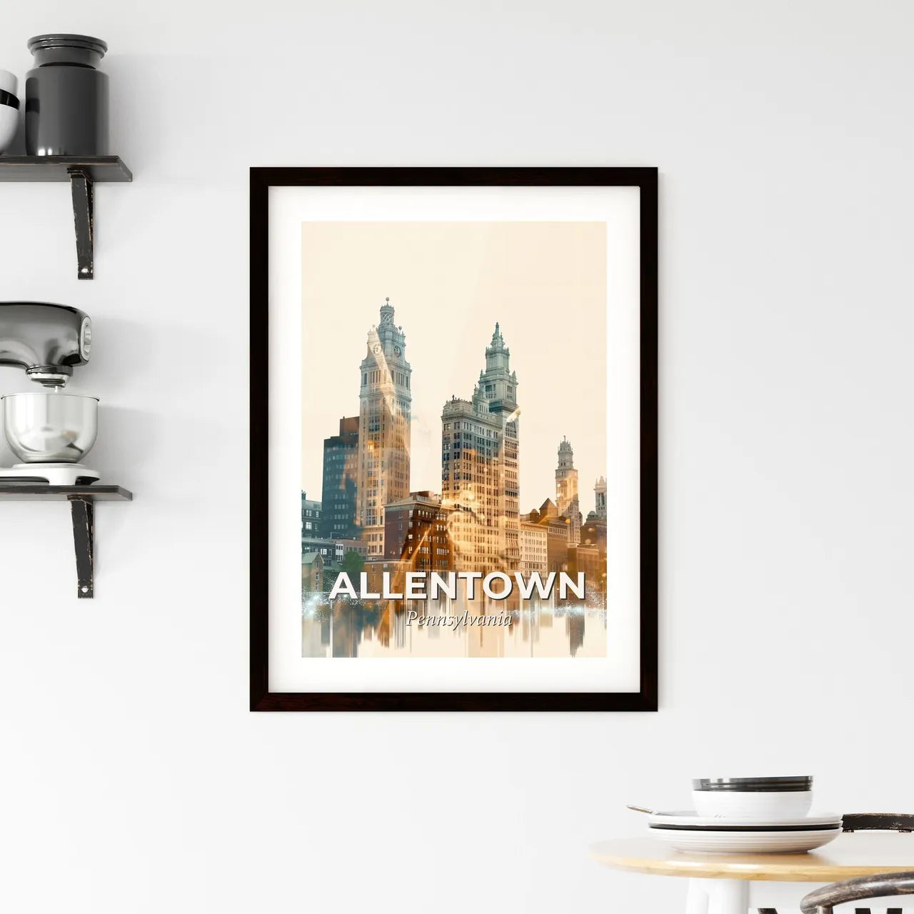 Allentown City Skyline Double Exposure Poster Art Framed Print
