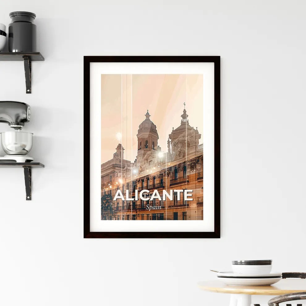 Alicante City Silhouette Double Exposure Poster Framed Print