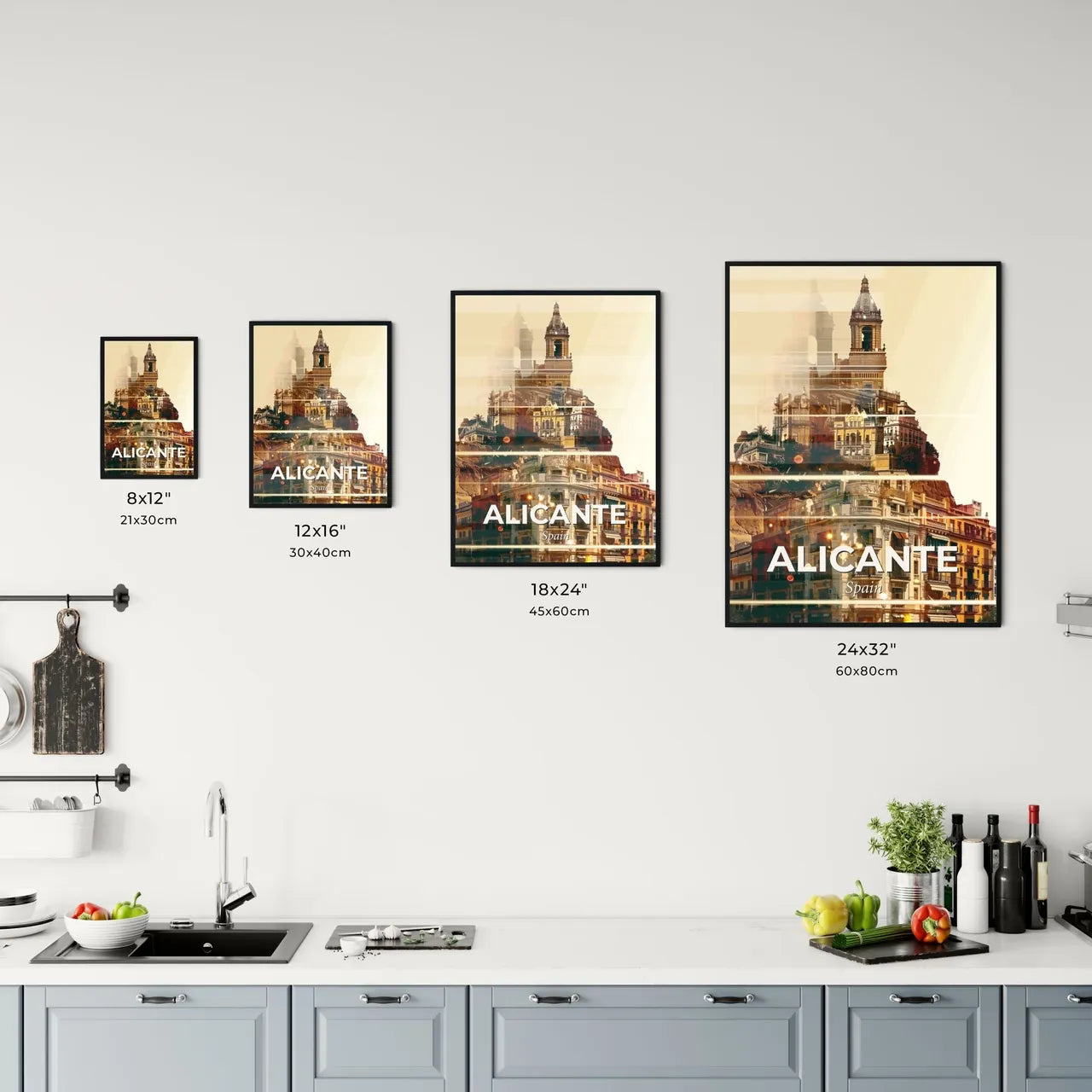 Alicante Spain City Skyline Art Deco Poster Office Art