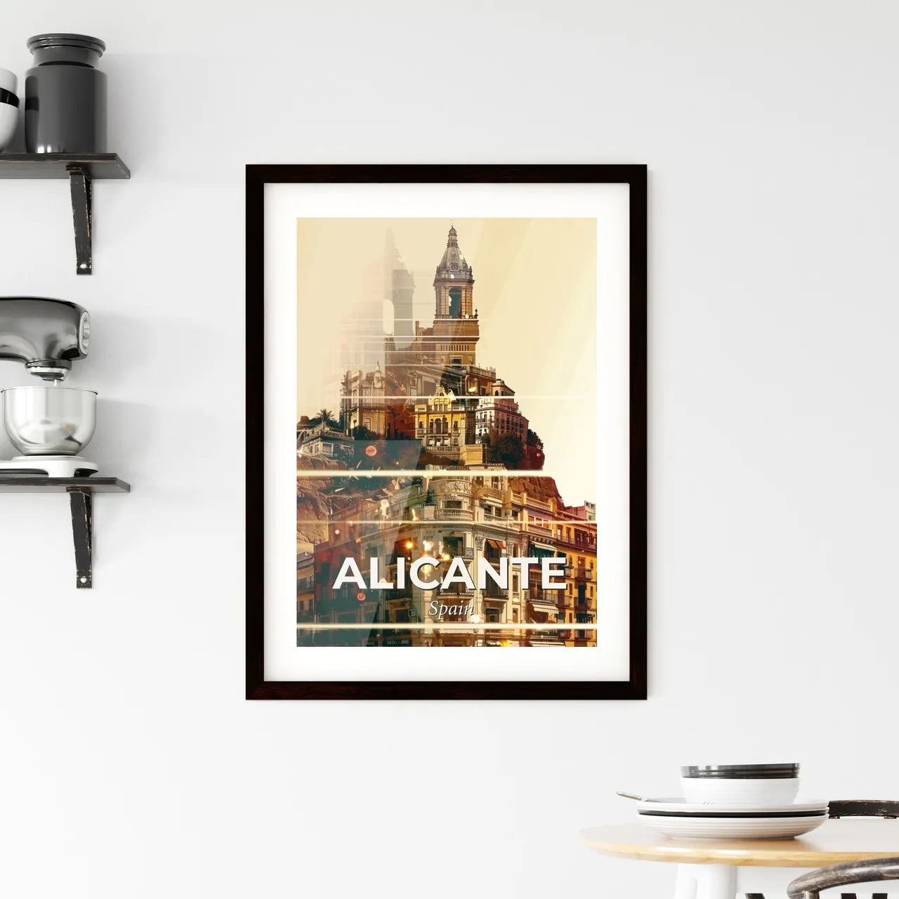 Alicante Spain City Skyline Art Deco Poster Framed Print