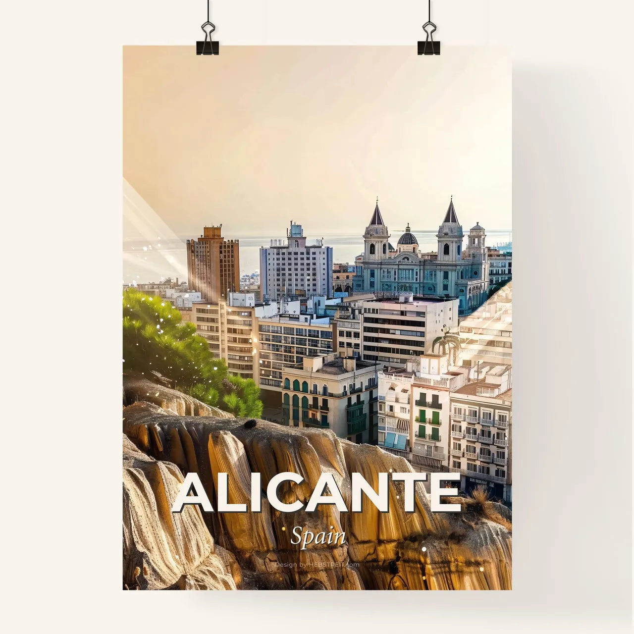 Alicante Skyline Double Exposure Cityscape Art Poster