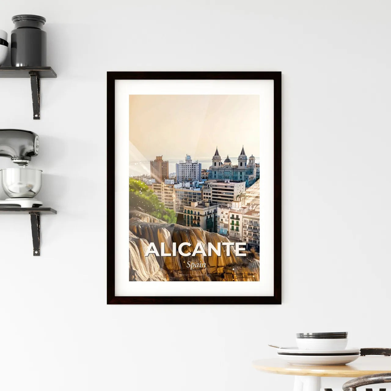 Alicante Skyline Double Exposure Cityscape Art Framed Print