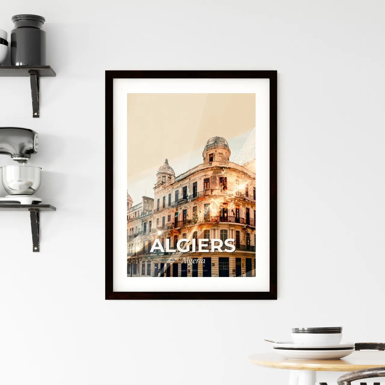 Algiers Skyline Double Exposure Art Poster Framed Print