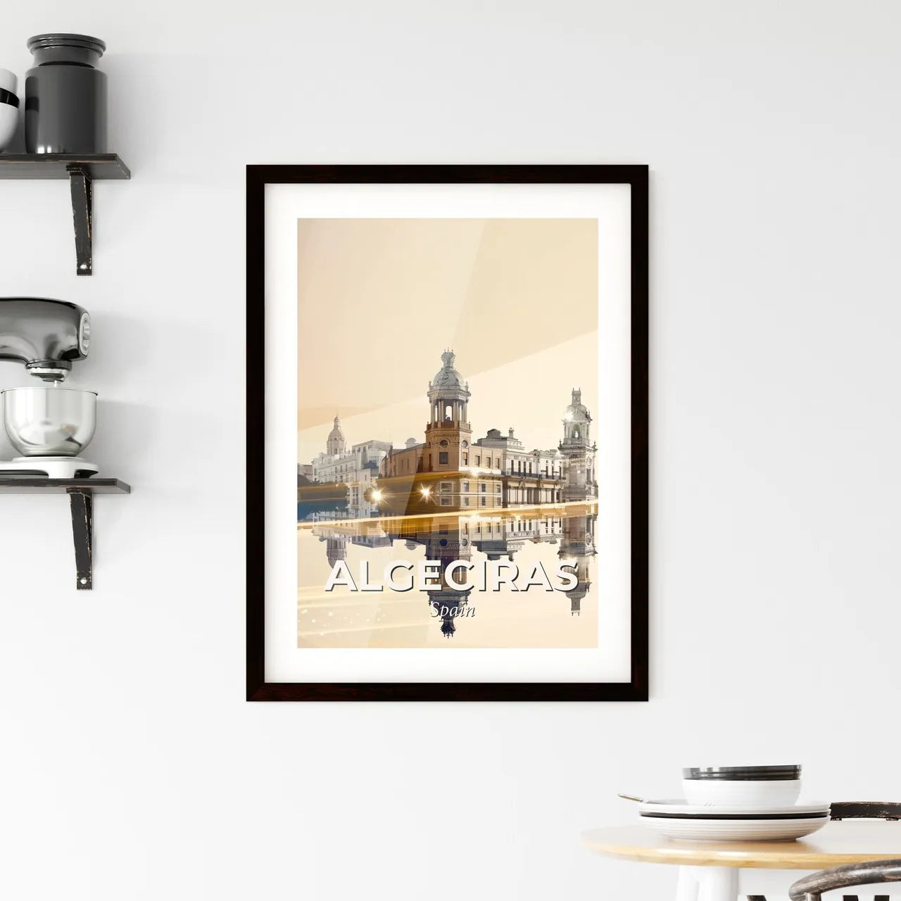 Algeciras, City Skyline Double Exposure Poster Art Framed Print