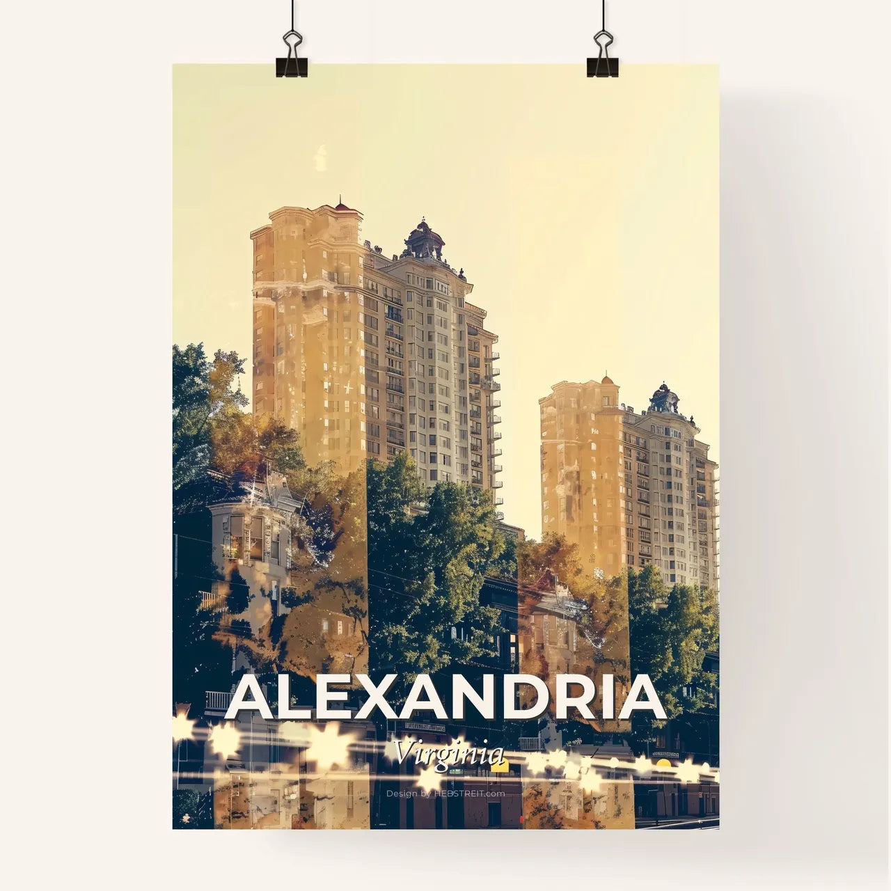 Alexandria: Vibrant City Skyline Double Exposure Art Poster