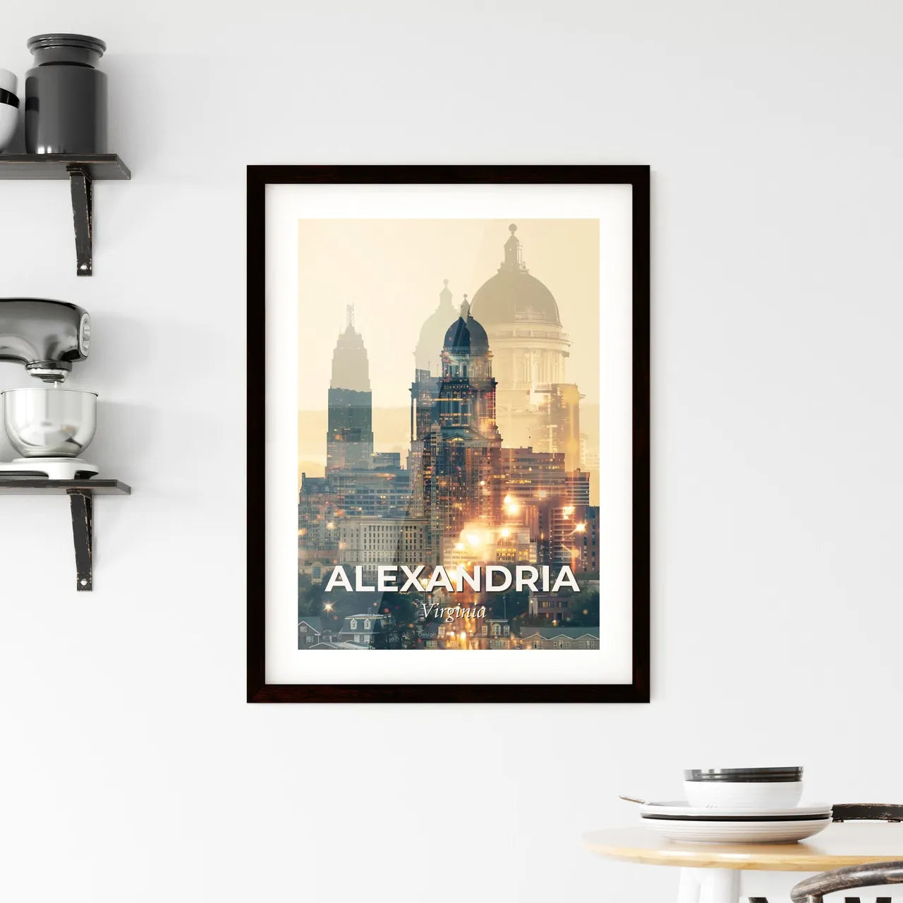 Alexandria City Sparkle Skyline Poster Framed Print